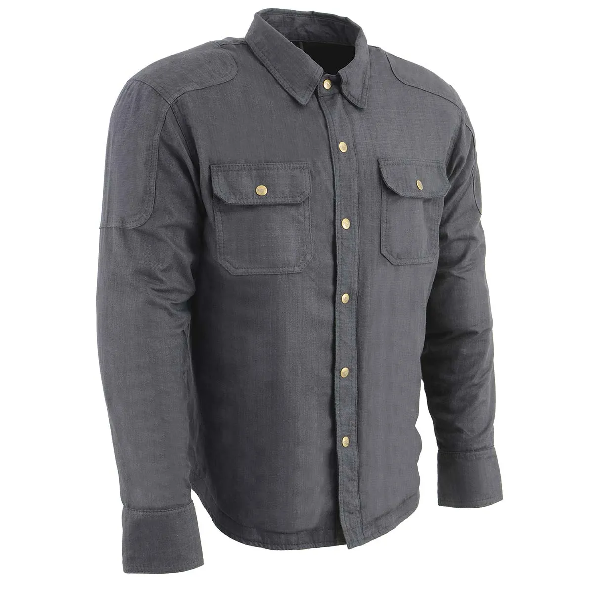 MPM1622 Men's Black Flannel Biker Shirt with CE Approved Armor - Reinforced w/ Aramid Fibers