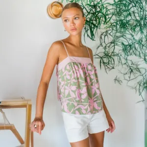 Naeli Print Sleeveless Top with Contrast Detail