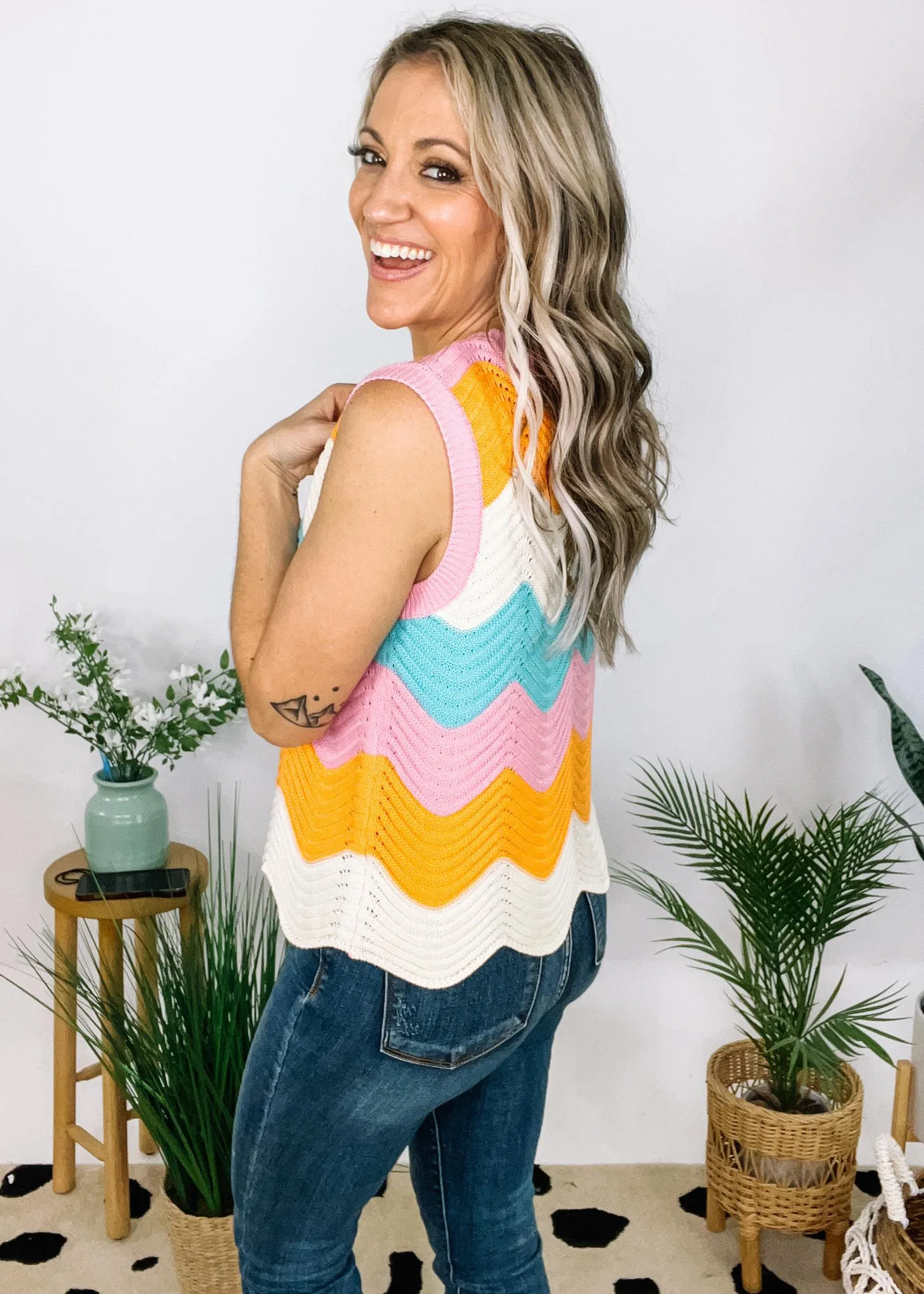Pink Combo Wavy Stripe Knit Tank