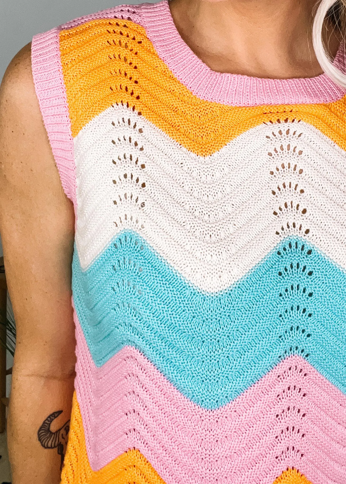 Pink Combo Wavy Stripe Knit Tank