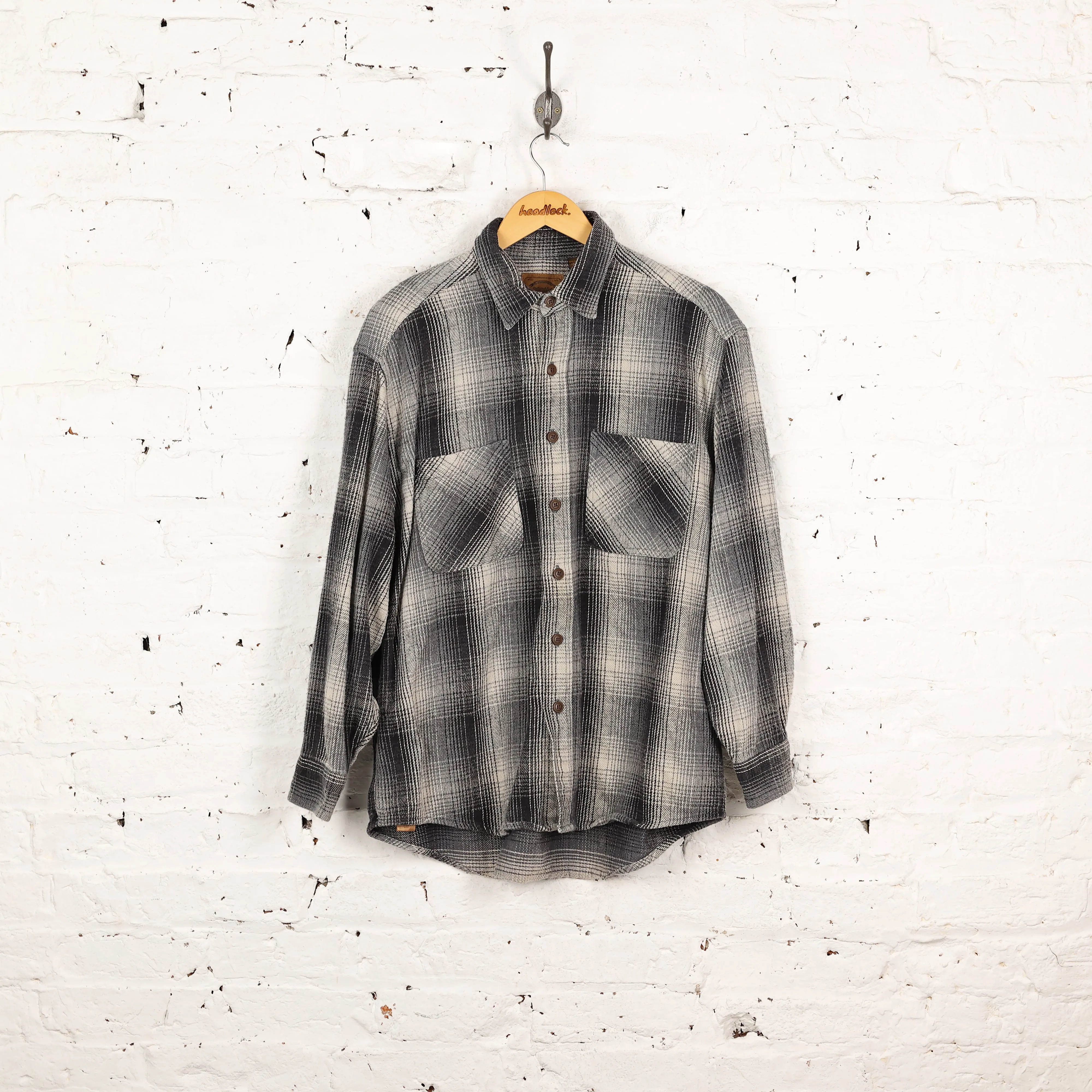Plaid Check Flannel Shirt - Grey - L