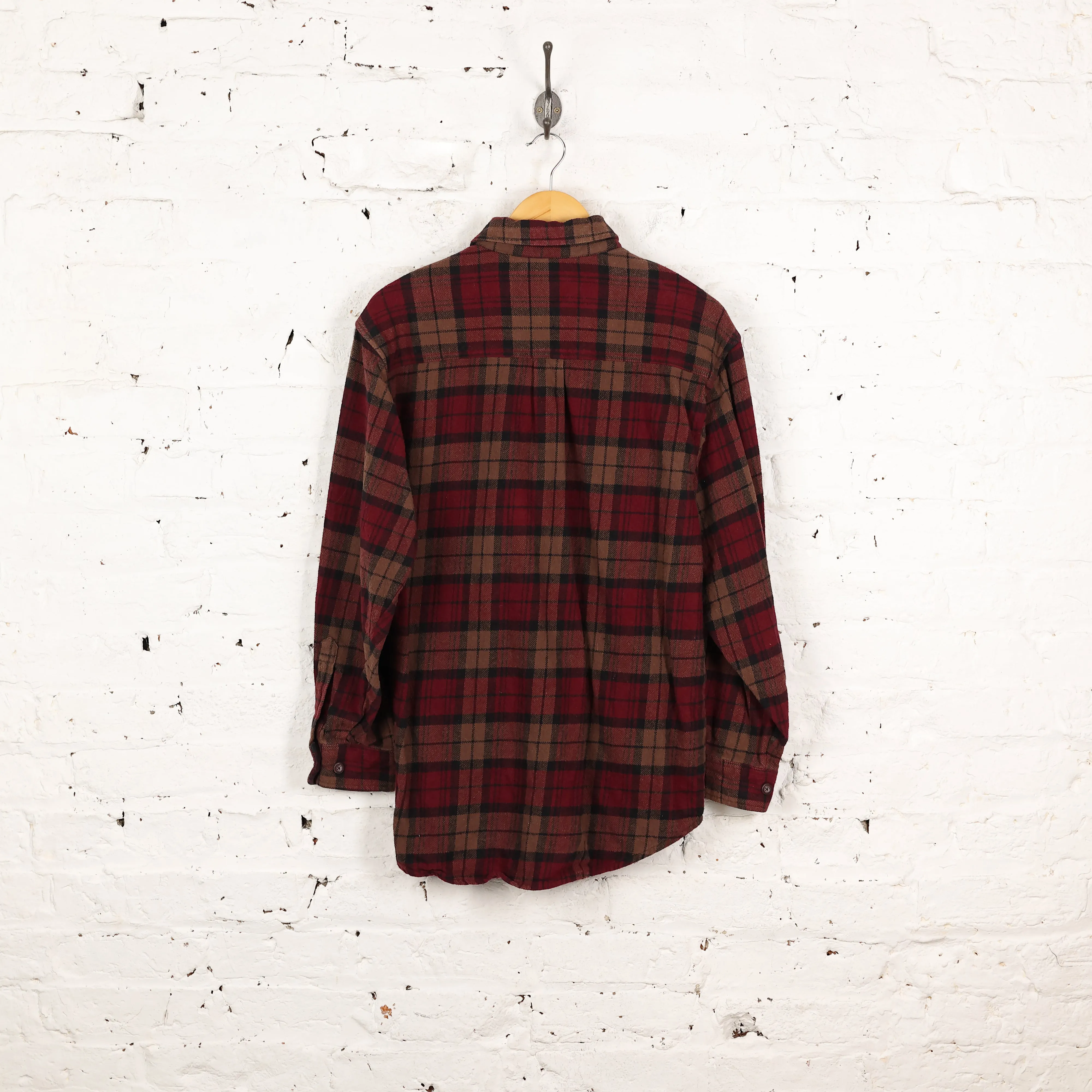 Plaid Check Flannel Shirt - Red - M
