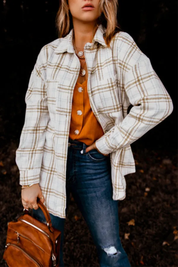Plaid Pattern Buttoned Shirt Coat with Slits