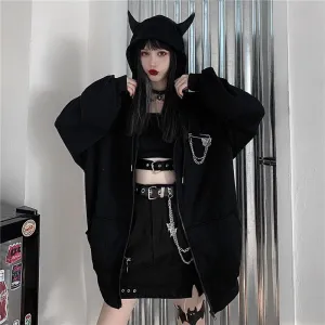 "BLACK DEVIL HORN ZIP" HOODIE N042201