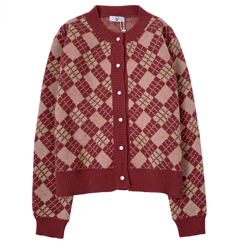 "VINTAGE DIAMOND CHECK KNITTED" CARDIGAN N031605