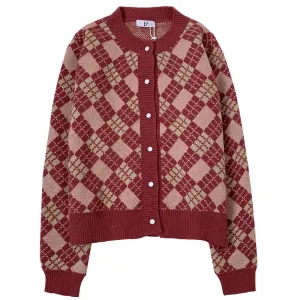 "VINTAGE DIAMOND CHECK KNITTED" CARDIGAN N031605