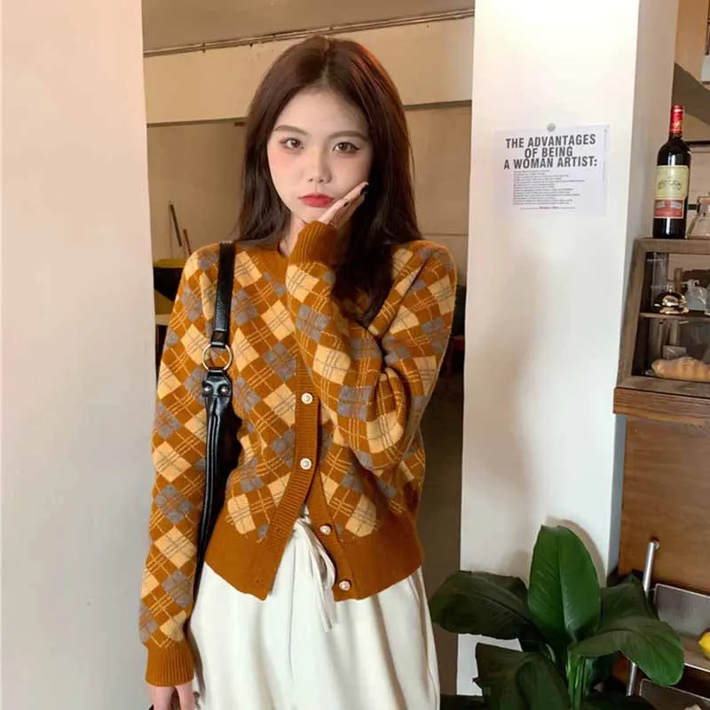 "VINTAGE DIAMOND CHECK KNITTED" CARDIGAN N031605