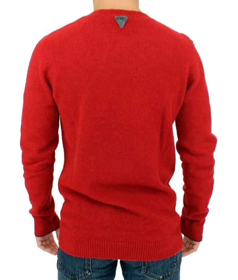 Red striped crewneck sweater