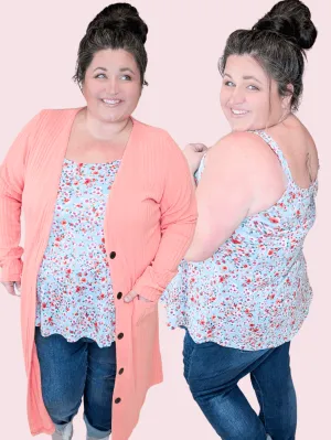 Reese Wide Strap Cami Tank in Ditsy Floral on Aqua
