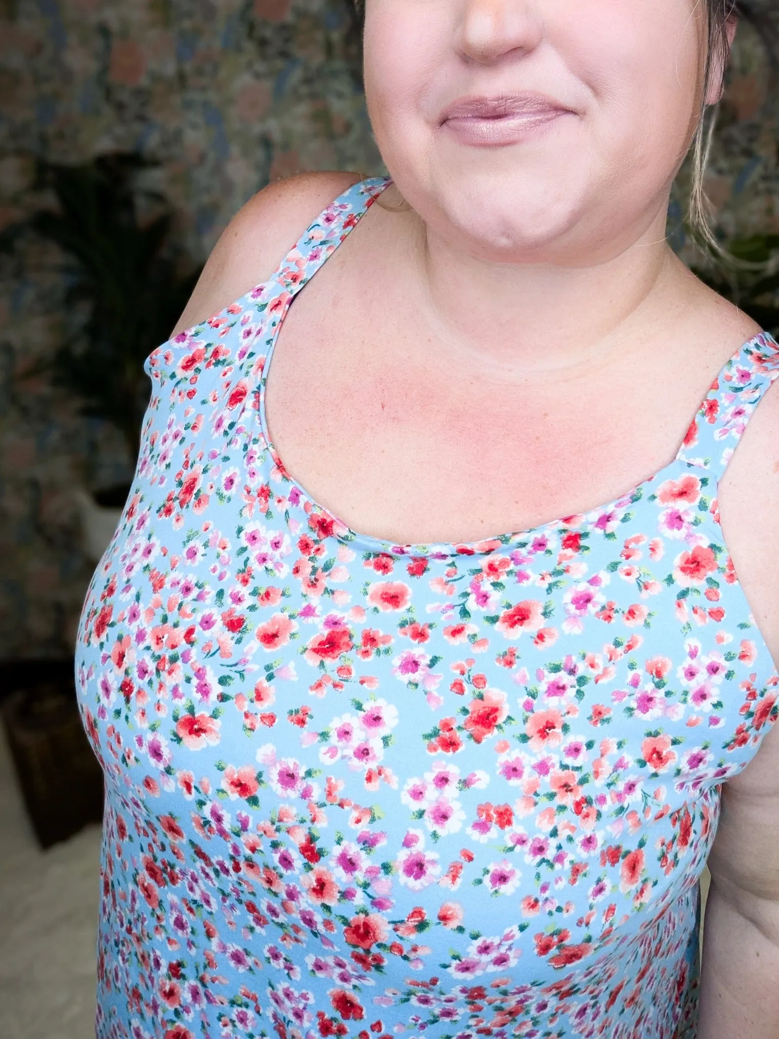 Reese Wide Strap Cami Tank in Ditsy Floral on Aqua