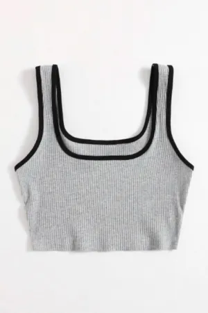 Rib Knit Cropped Tank Grey