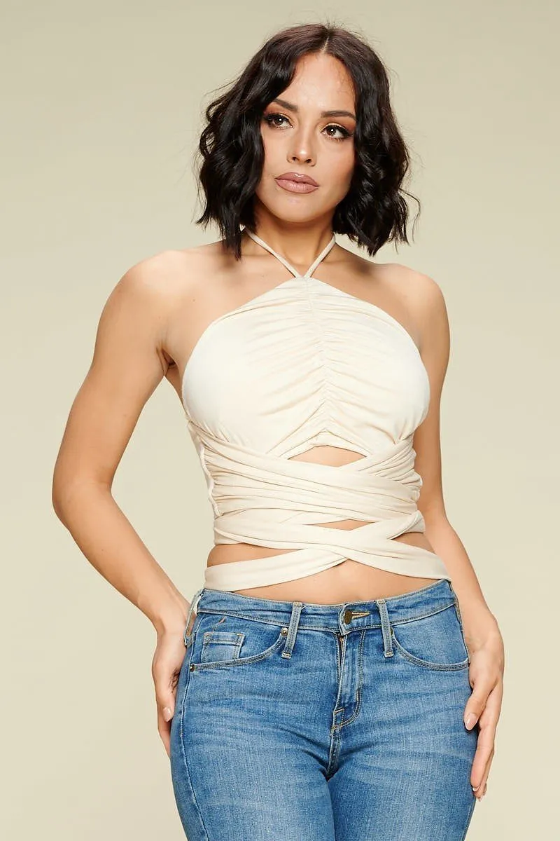Ruched Crop Halter Top