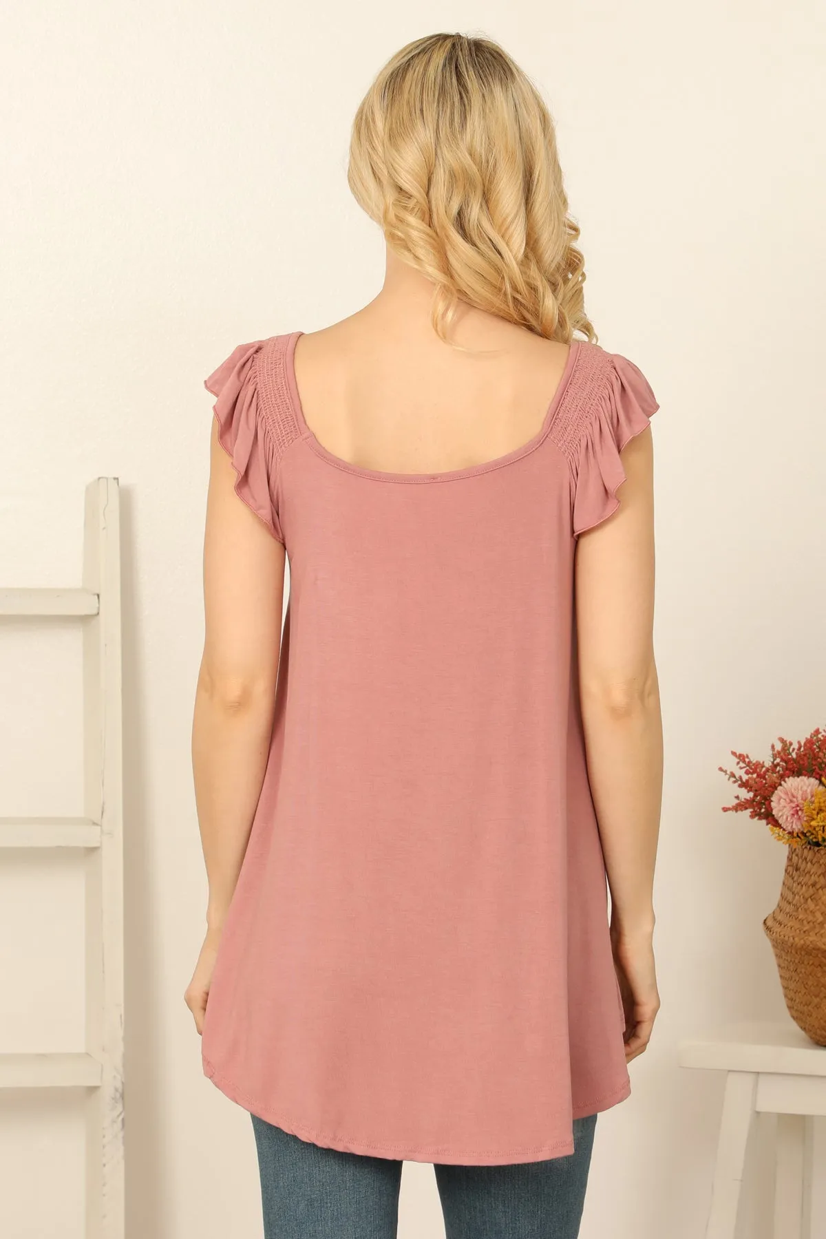 Ruffle Sleeveless Solid Top