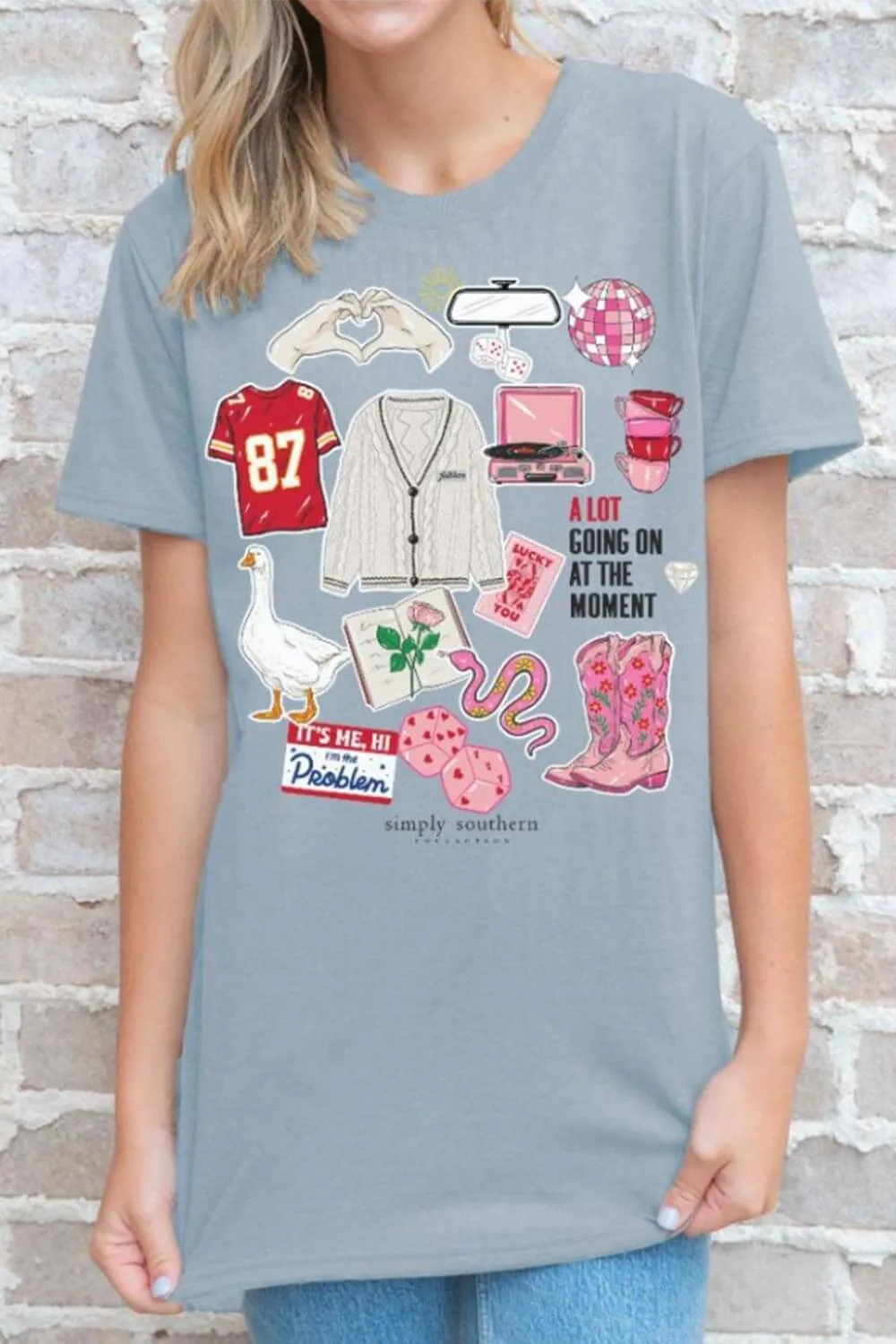 Simply Southern Eras Stickers T-Shirt for Women in Stone Blue | SS-STICKERS-STNBLUE