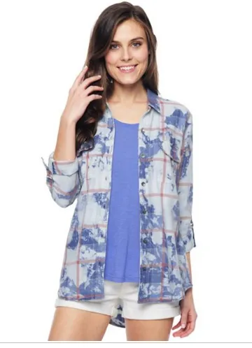Splendid Casta Plaid Long Sleeve Shirting Top | Sunfade |SALE