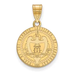 Sterling Silver Gold-plated Georgia Institute of Tech Medium Crest Pendant