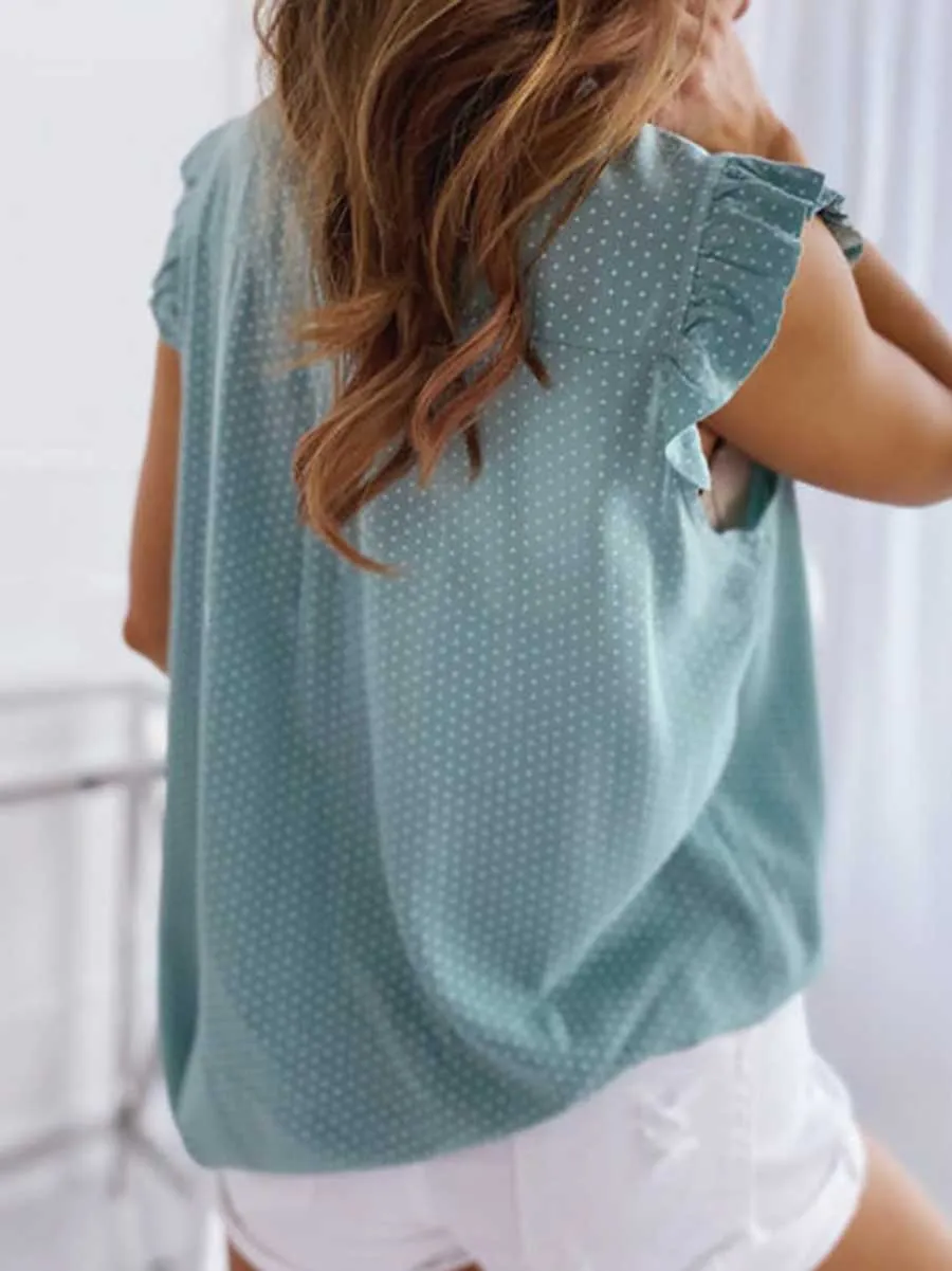 Stunncal Polka Dot Bow Neck Sleeveless Blouse Top