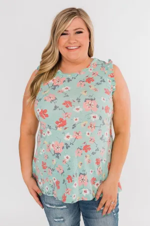Sunny Day Picnic Ruffle Floral Top- Light Blue