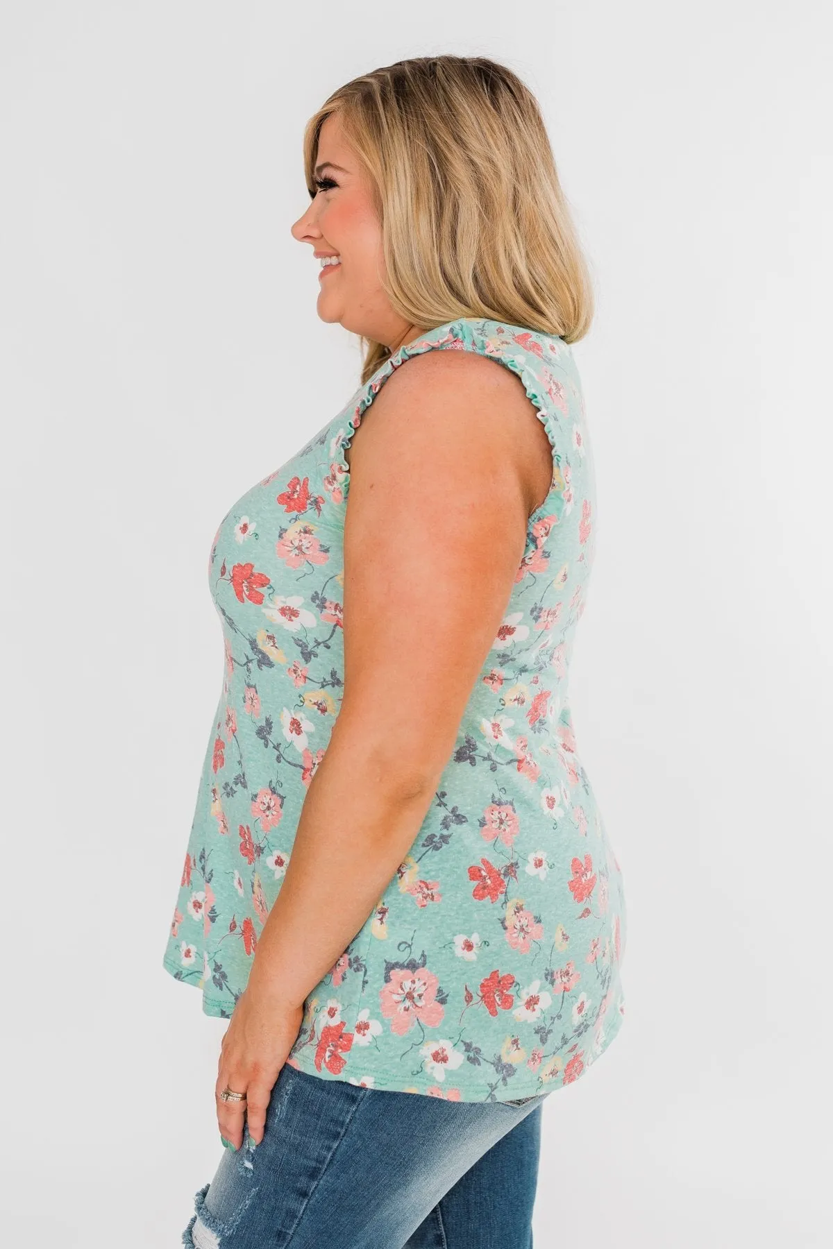 Sunny Day Picnic Ruffle Floral Top- Light Blue