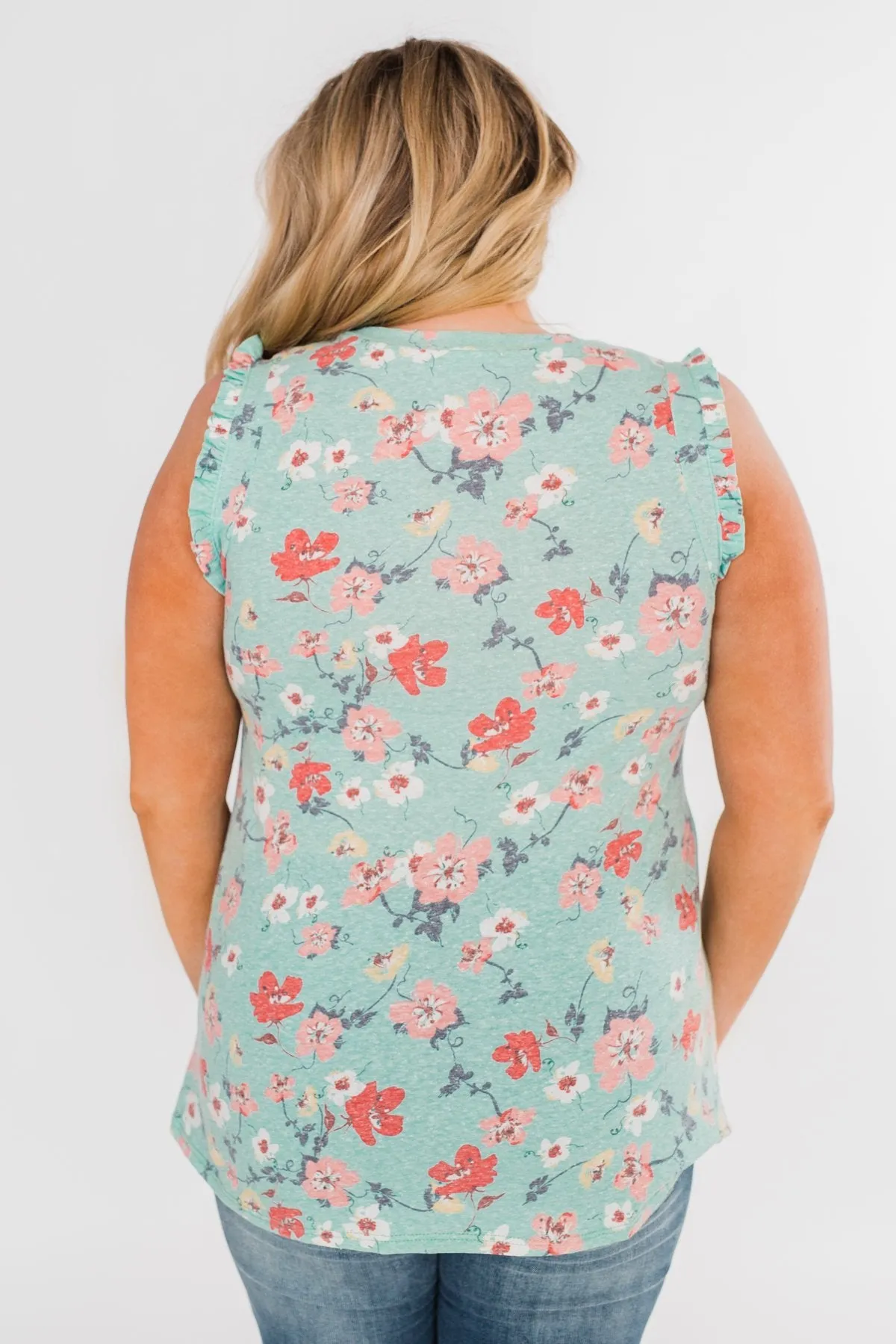 Sunny Day Picnic Ruffle Floral Top- Light Blue