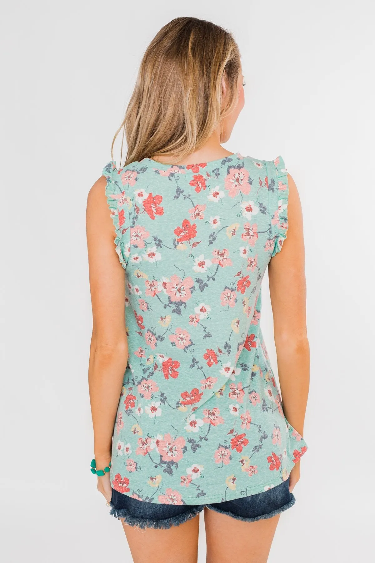 Sunny Day Picnic Ruffle Floral Top- Light Blue
