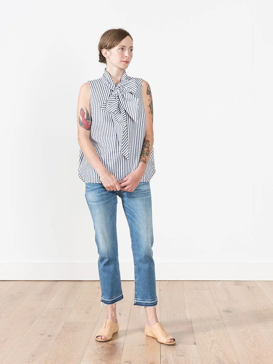 tie neck blouse - navy stripe