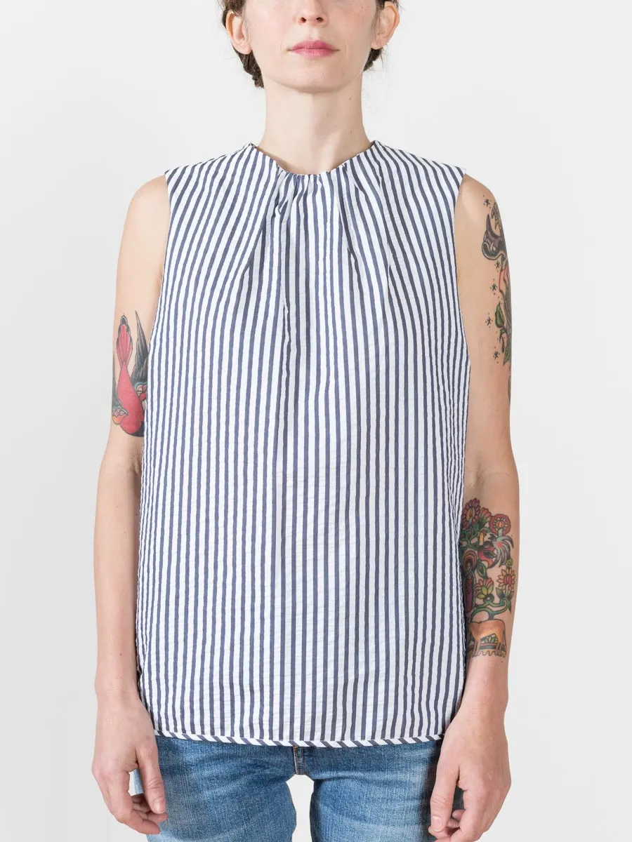 tie neck blouse - navy stripe