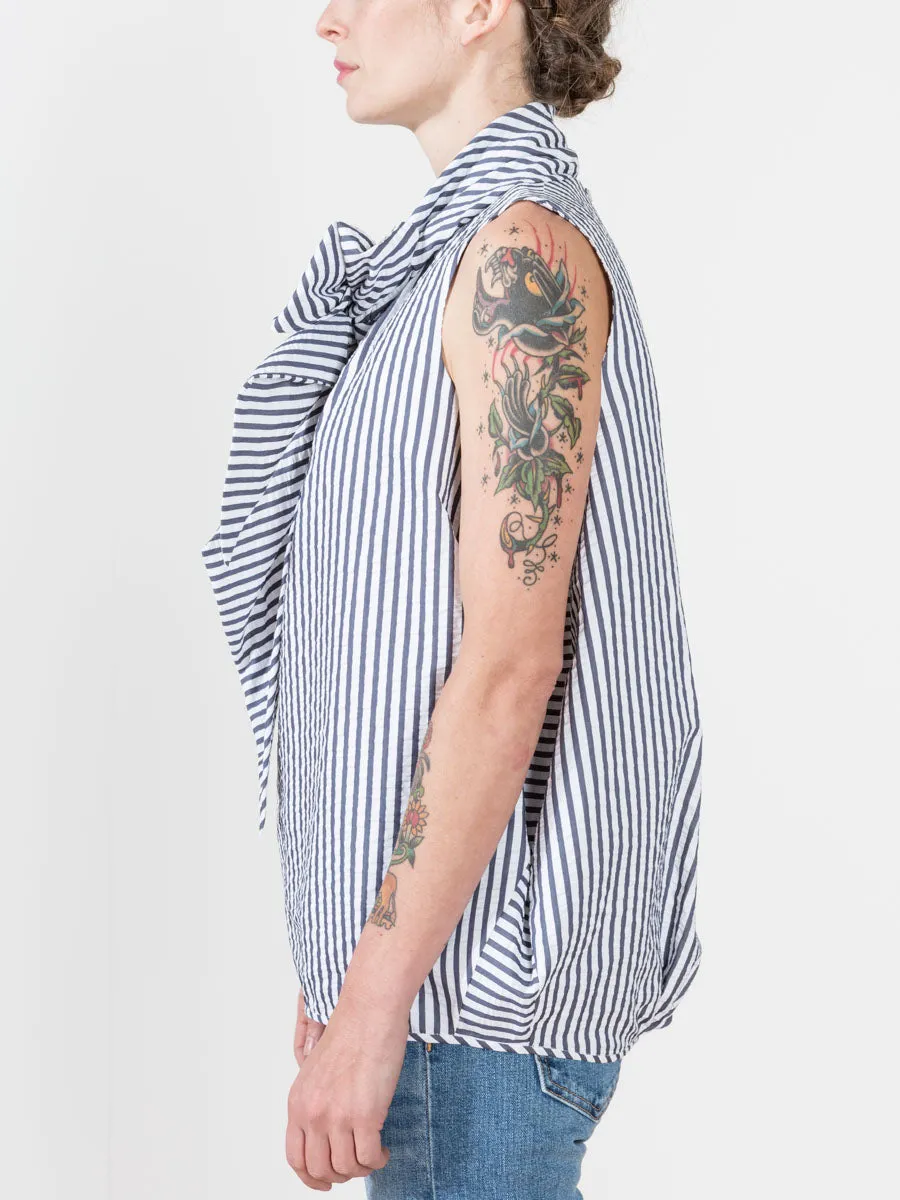 tie neck blouse - navy stripe