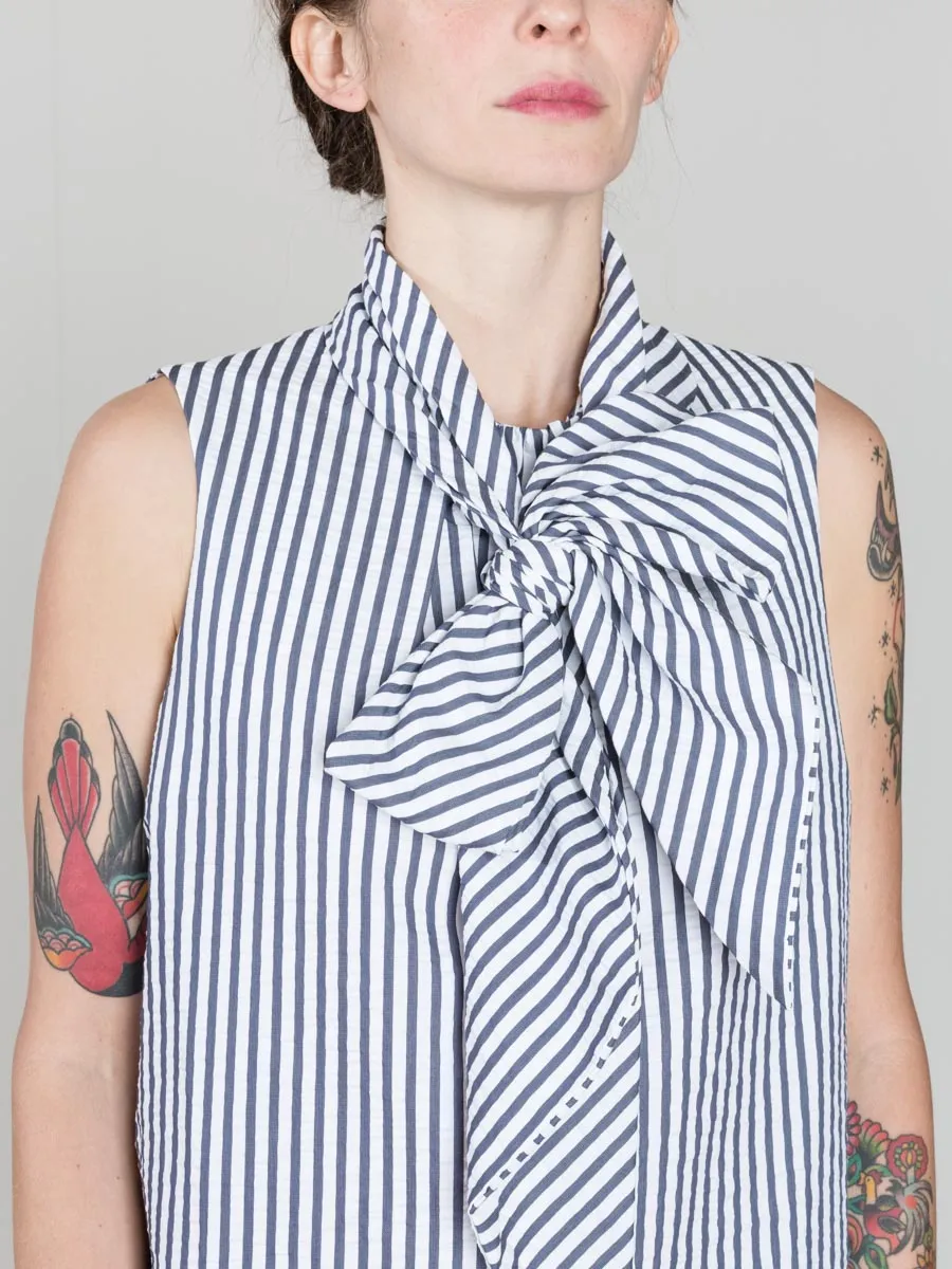 tie neck blouse - navy stripe