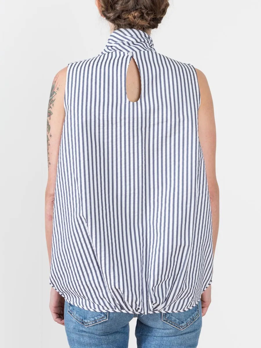 tie neck blouse - navy stripe