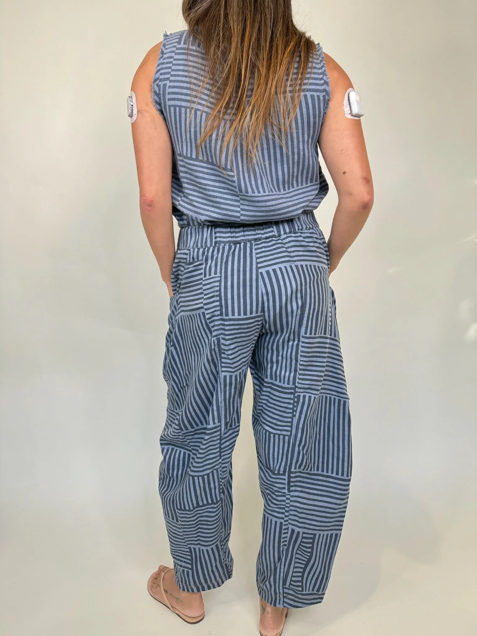 Umgee Striped Sleeveless Fray Hem Top