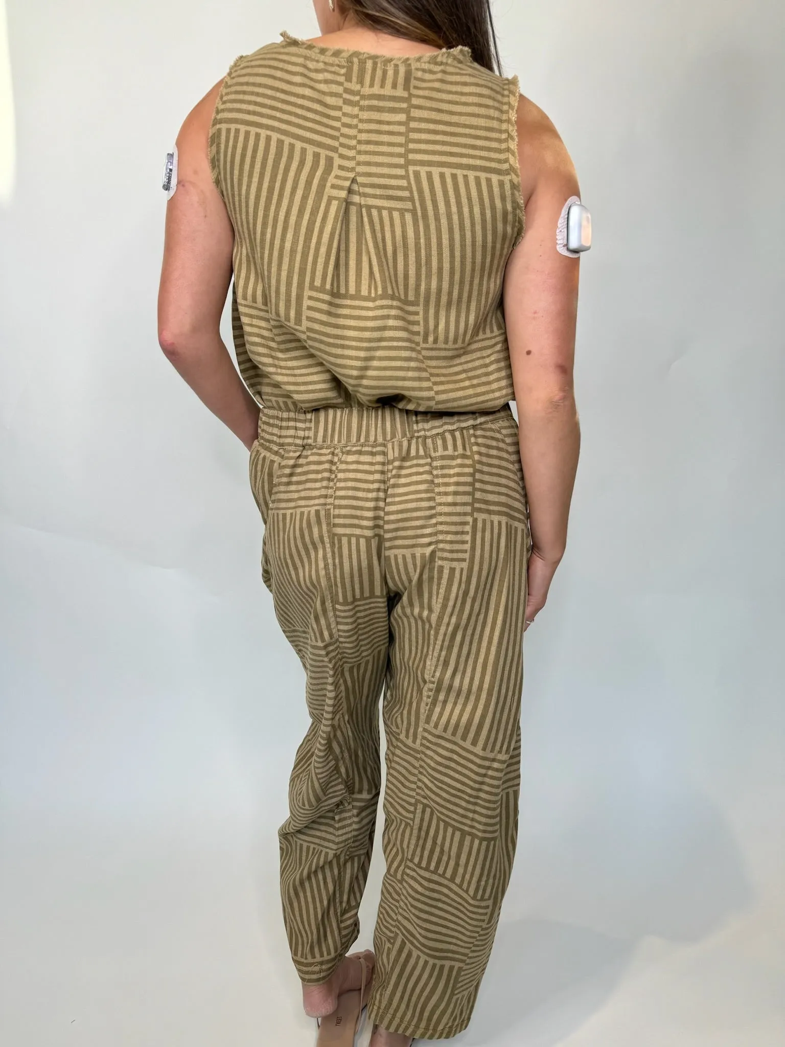 Umgee Striped Sleeveless Fray Hem Top