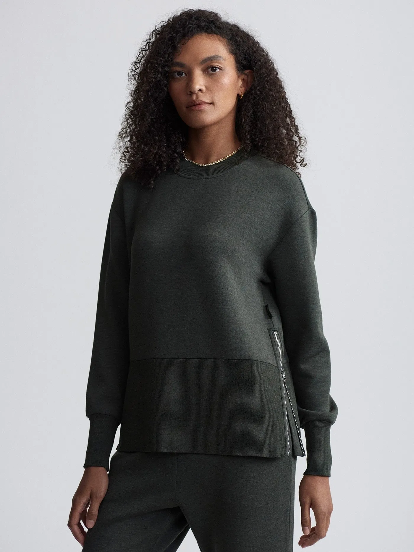 Varley Lowry Sweat in Olive Marl