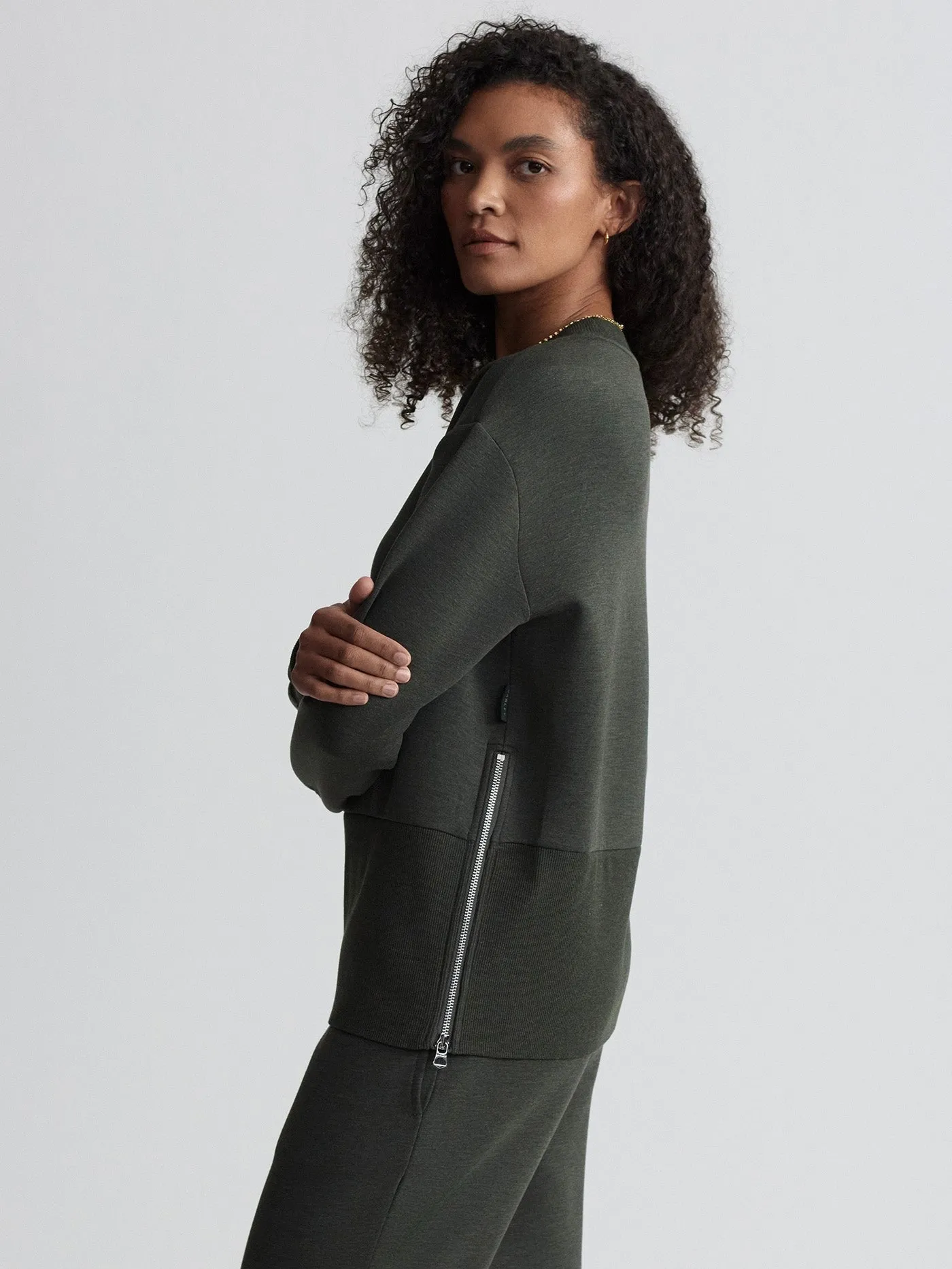 Varley Lowry Sweat in Olive Marl