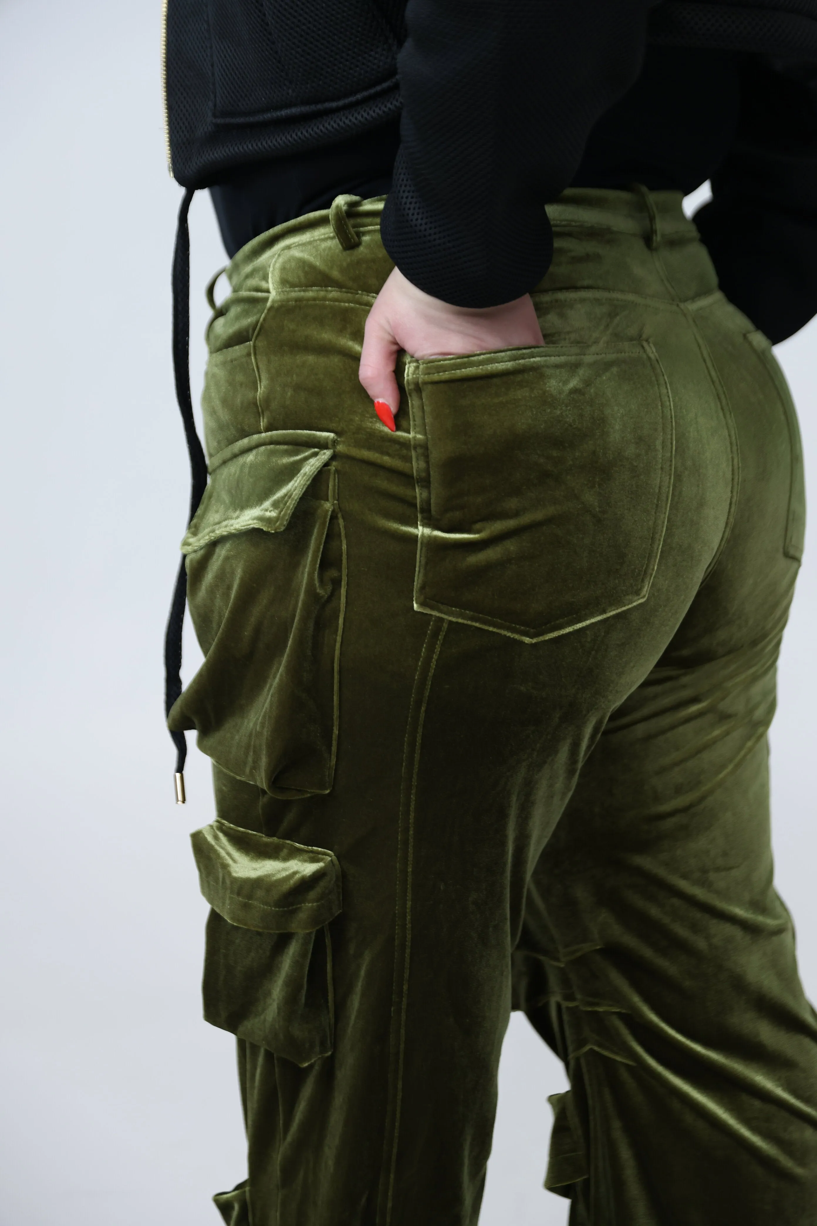 Velvet Cargo Pants - Olive Green