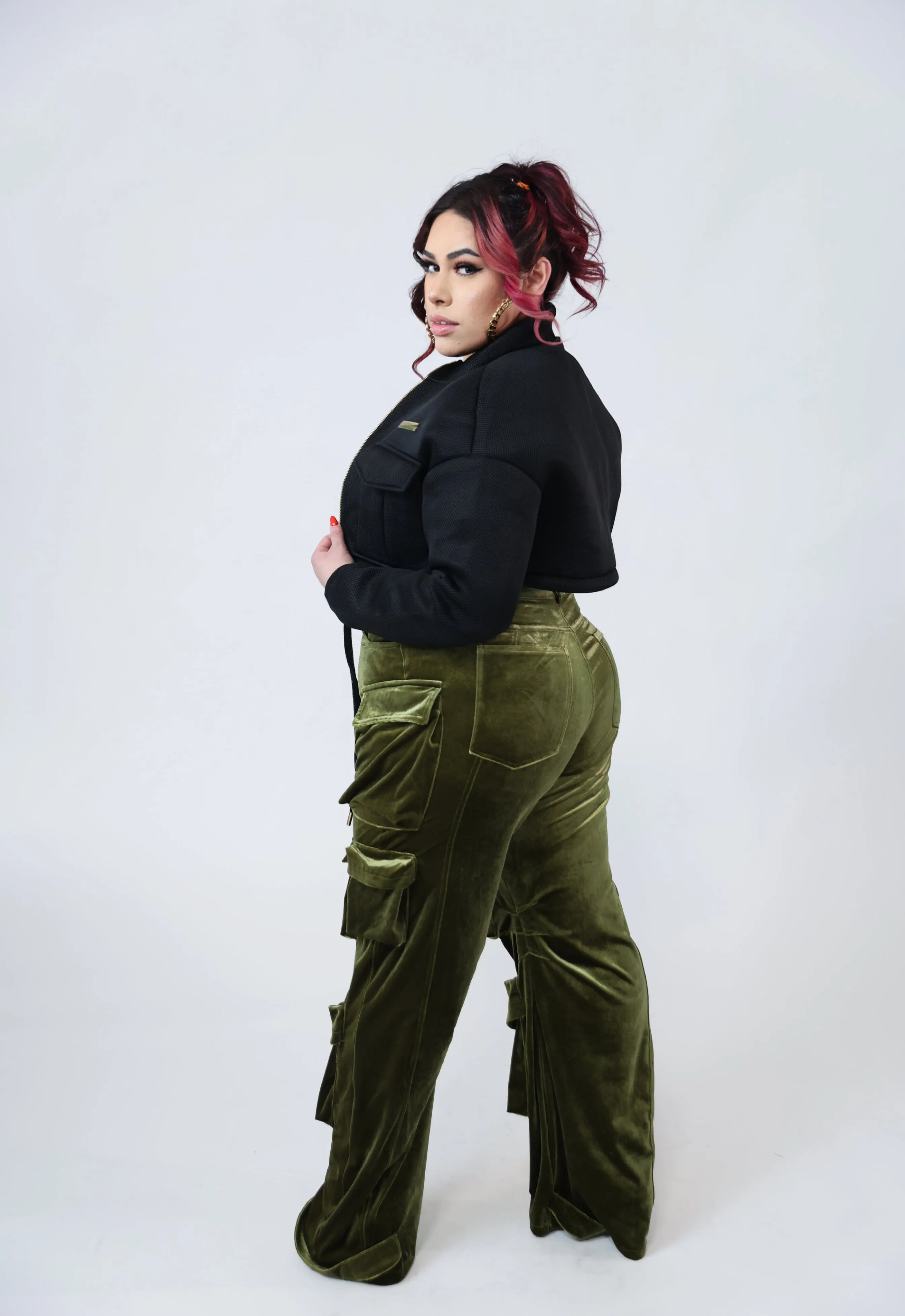 Velvet Cargo Pants - Olive Green