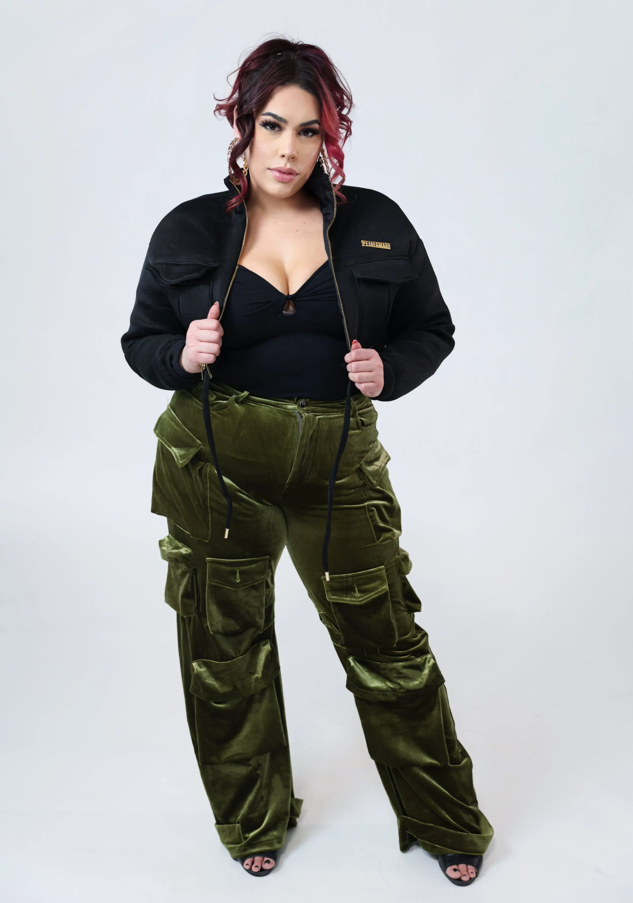 Velvet Cargo Pants - Olive Green