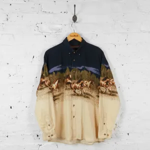 Vintage Western Horse Shirt - Blue/Cream - L
