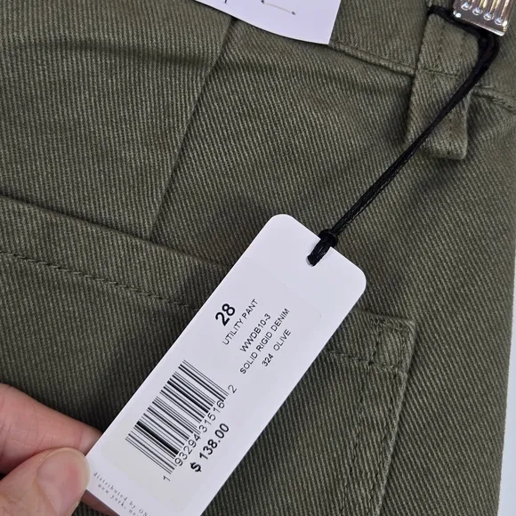 WeWoreWhat Utility Pant Jeans High Rise Straight Leg Cropped Rigid Olive 29 NWT