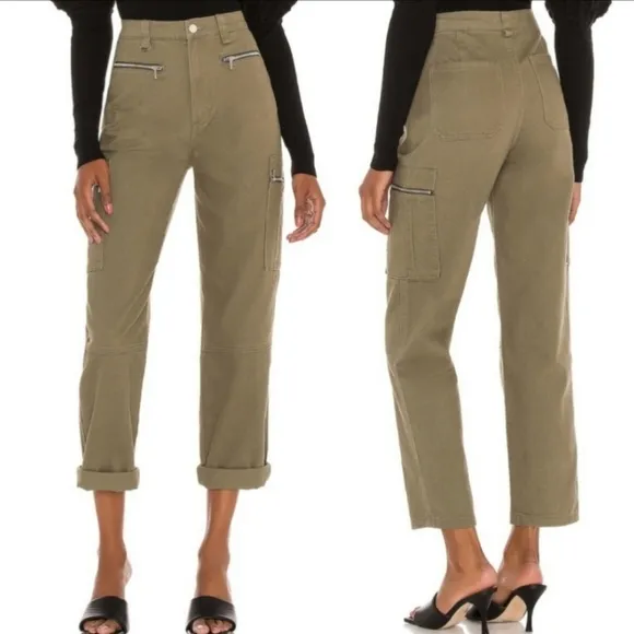 WeWoreWhat Utility Pant Jeans High Rise Straight Leg Cropped Rigid Olive 29 NWT
