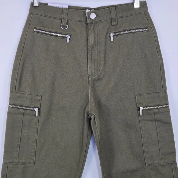 WeWoreWhat Utility Pant Jeans High Rise Straight Leg Cropped Rigid Olive 29 NWT