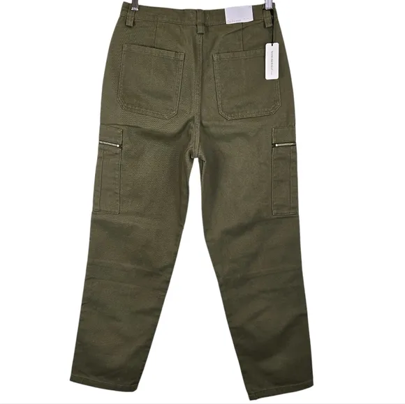 WeWoreWhat Utility Pant Jeans High Rise Straight Leg Cropped Rigid Olive 29 NWT