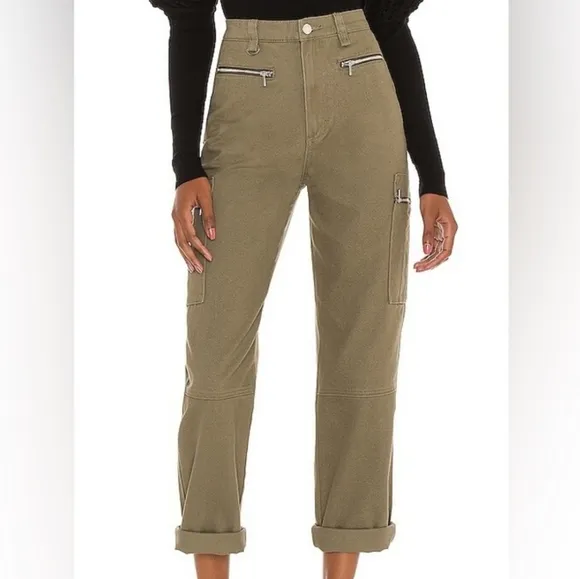 WeWoreWhat Utility Pant Jeans High Rise Straight Leg Cropped Rigid Olive 29 NWT