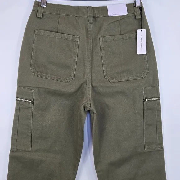 WeWoreWhat Utility Pant Jeans High Rise Straight Leg Cropped Rigid Olive 29 NWT
