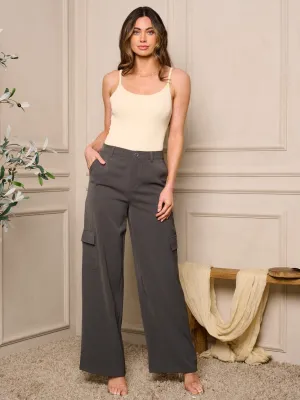 WOMEN'S HIGH WAIST CARGO POCKETS WIDE LEG PANTS