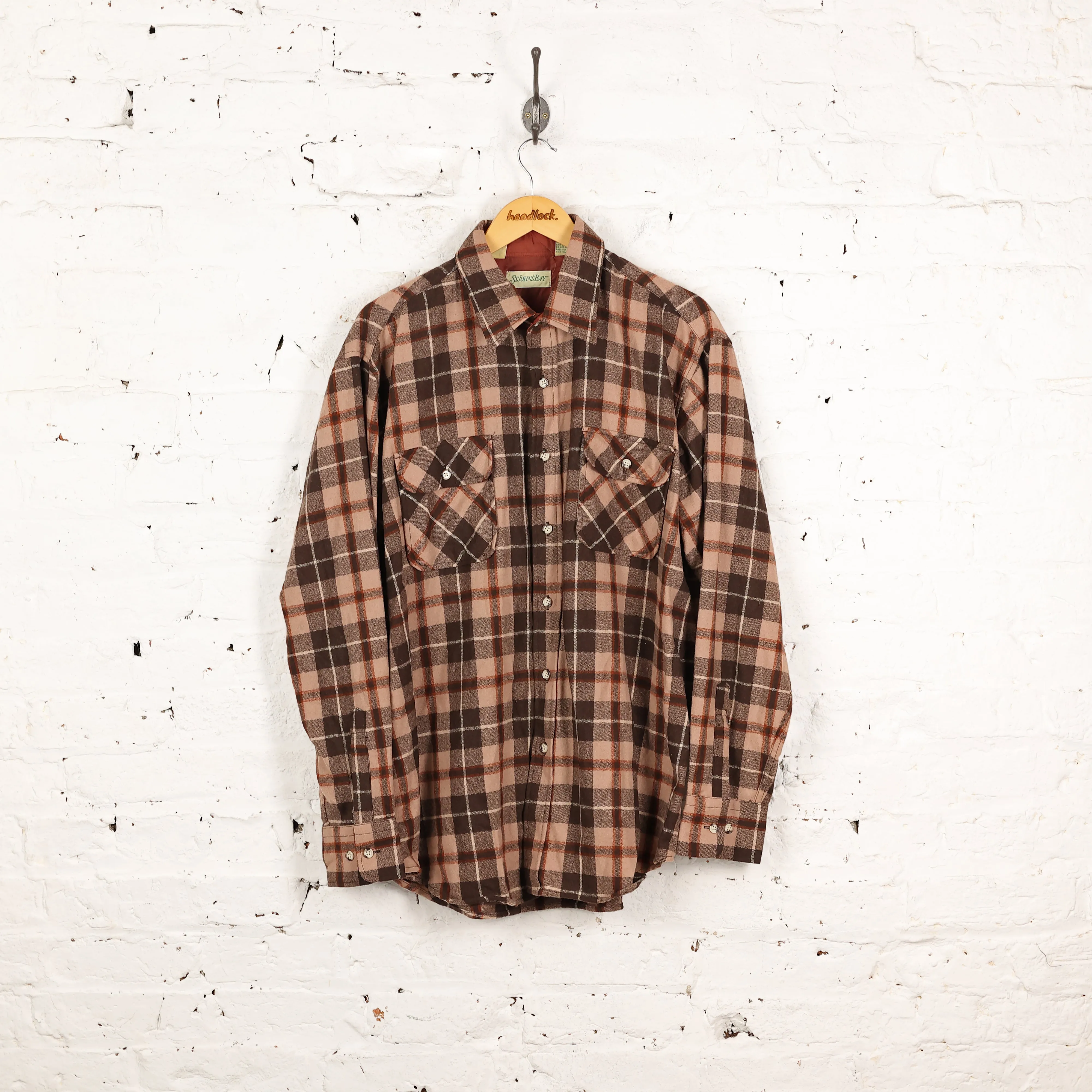 Wool Plaid Check Shirt - Brown - XL