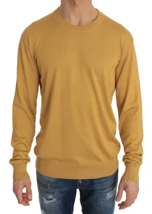 Yellow Silk Pullover Crewneck Sweater